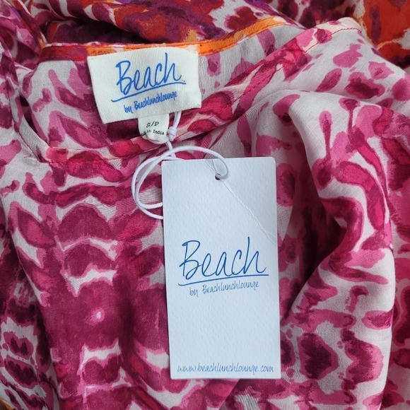 NWT BEACH LUNCH LOUNGE Pink Orange MAXI DRESS Cover up Ruffle Tie Womens sz S - Picture 4 of 13